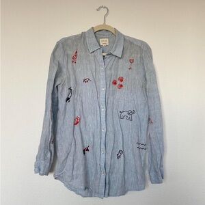 Spanish embroidered linen button down shirt